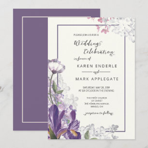 Invitation Mariage d'ivoire de printemps de fleur d'Iris fonc