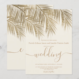 Invitation Mariage d'ivoire de script de palmier d'or moderne
