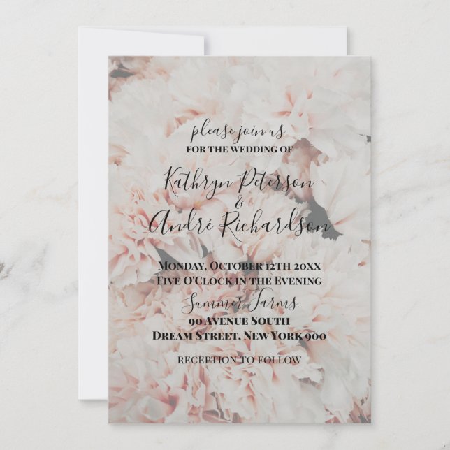 Invitation Mariage d'oeillet rose clair (Devant)