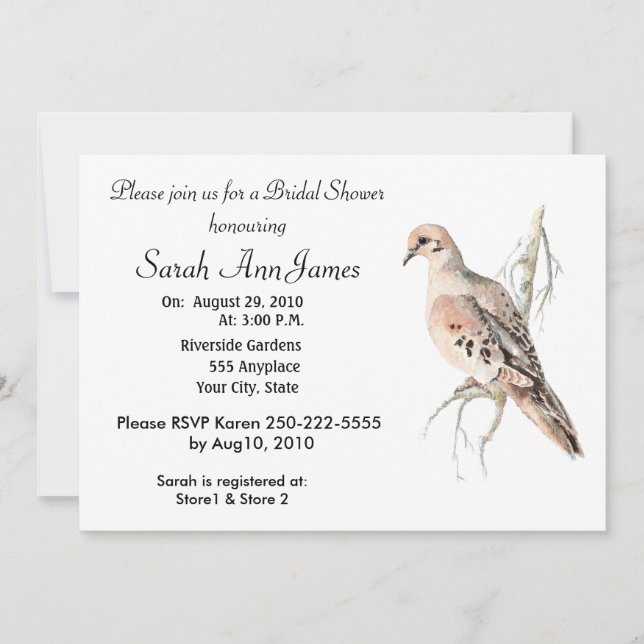 Invitation Mariage d'oiseaux de la tourterelle de colombe en  (Devant)
