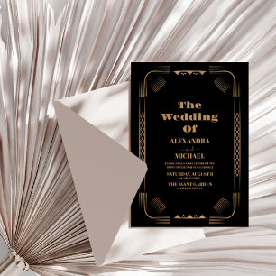 Invitation Mariage d'or Art déco Faux