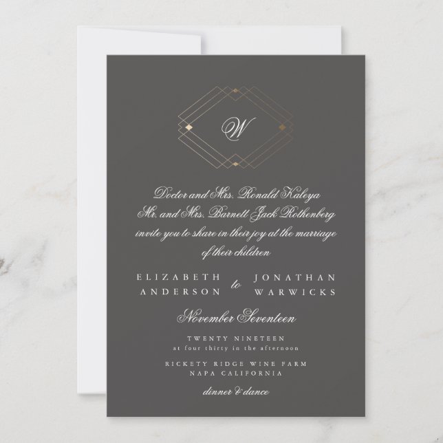 Invitation Mariage d'or au charbon de charbon géométrique sim (Devant)