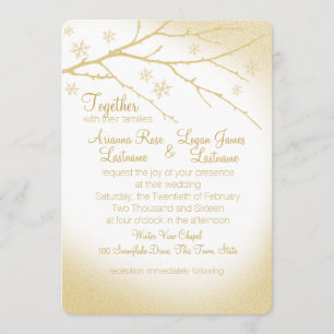 Invitation Mariage d'or aux flocons de neige en bois d'hiver