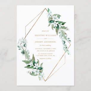 Invitation Mariage d'or blanc chic Magnolia Floral Green