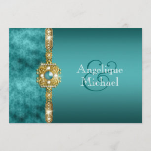Invitation mariage d'or bleu fiançailles