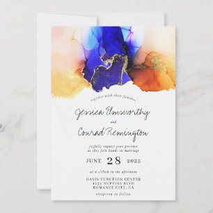 Invitation Mariage d'or bleu orange