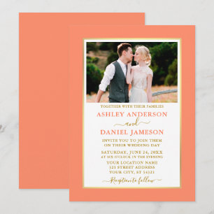 Invitation Mariage d'or de corail élégant moderne