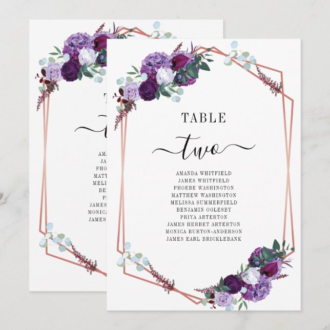 Invitation Mariage d'or de Rose Floral violet Tableau Numéro  (Devant / Derrière)