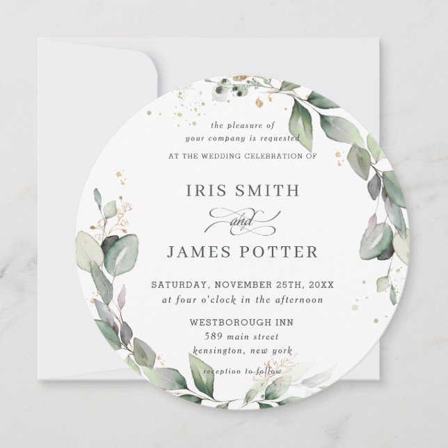 Invitation Mariage d'or en fonte feuillu de verdure rustique (Devant)
