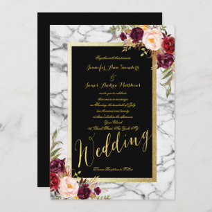 Invitation Mariage d'or en marbre gris de Bourgogne