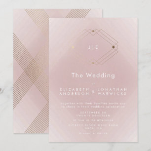 Invitation Mariage d'or géométrique moderne rose simple