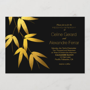 Invitation Mariage d'or Glam Bamboo Feuille  noir