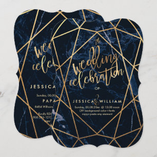 Invitation Mariage d'or Midnight Blue Marble+Faux