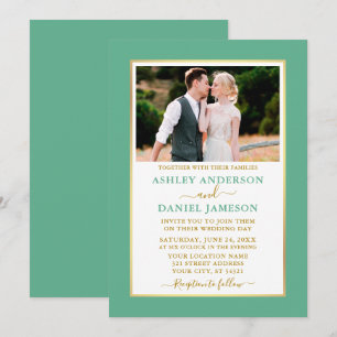 Invitation Mariage d'or moderne Elegant Mint Green