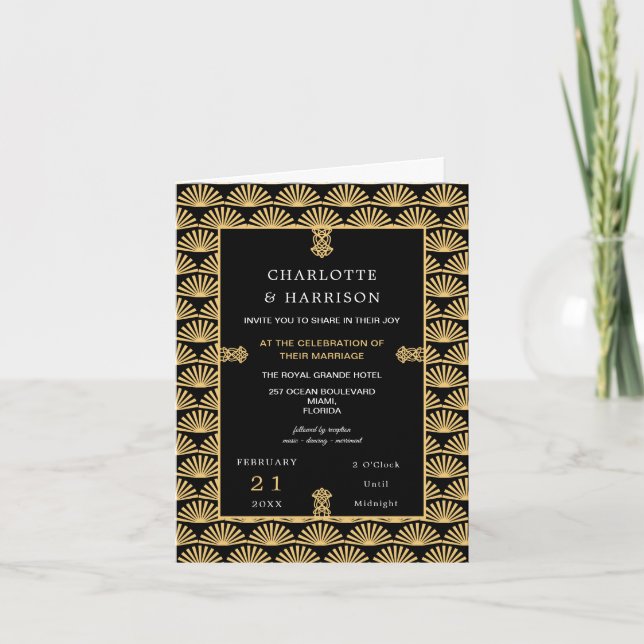 Invitation Mariage d'or noir Art déco (Devant)