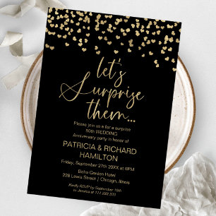 Invitation Mariage d'or noir fête surprise