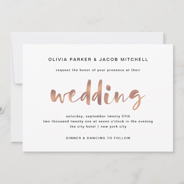 Invitation Mariage d'or Rose de base Elegant Faux (Devant)