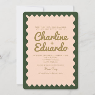 Invitation Mariage d'or rose vert rétro