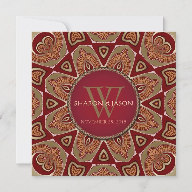 Invitation Mariage d'or rouge Batik de la tribu orientale (Devant)