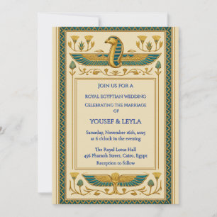 Invitation Mariage d'or Royal Egyptian Winged Cobra Lotus