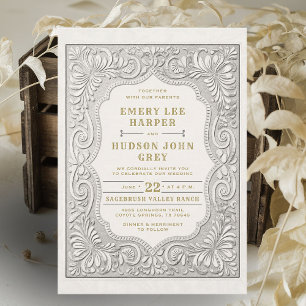 Invitation Mariage d'or rustique de l'Ouest en cuir du pays