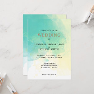 Invitation Mariage d'or turquoise moderne et élégant