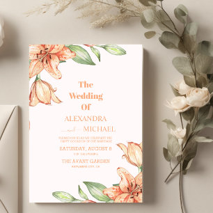 Invitation Mariage d'orchidée florale Peach Fuzz