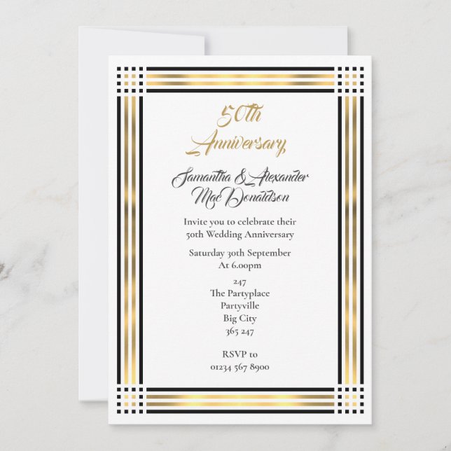 Invitation mariage doré à la frontière noire et or (Devant)