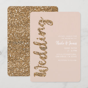 Invitation Mariage doré à tambour Rose Parties scintillant mo