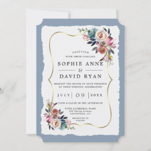 Invitation Mariage doré bleu foncé moderne