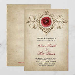 Invitation Mariage D'Ornement Rouge Et Beige