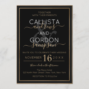 Invitation Mariage double bordure minimaliste en or noir
