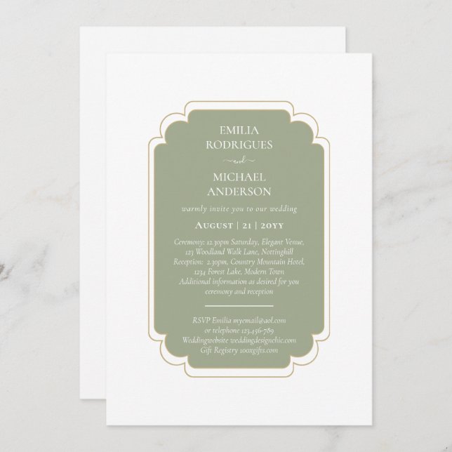 Invitation Mariage double face BILINGUE Olive Green (Devant / Derrière)