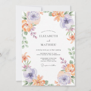 Invitation Mariage Douce Eucalyptus Ranunculus Améthyste Pêch