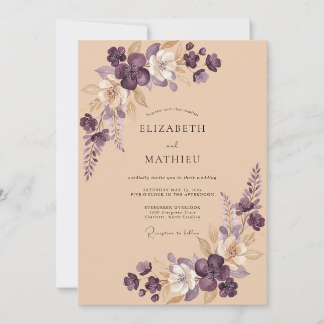 Invitation Mariage Douce Fleur Améthyste (Devant)