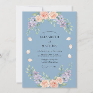 Invitation Mariage Douce Floraison Bleu Poussiéreux