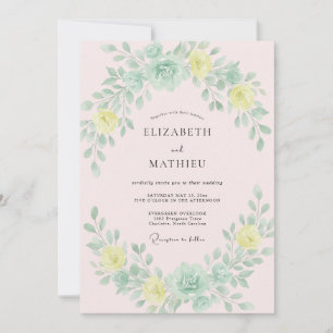 Invitation Mariage Douce Floraison Vert Menthe