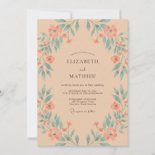 Invitation Mariage Douce Pêche Feuille de Tilleul