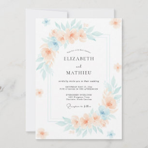 Invitation Mariage Douce Pivoine Aqua Pêche