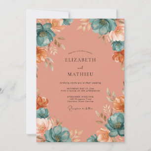 Invitation Mariage Douce Terre Cuite Aqua Pétales