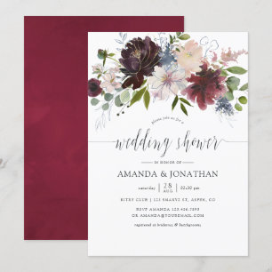 Invitation Mariage douche floral bordeaux et marine