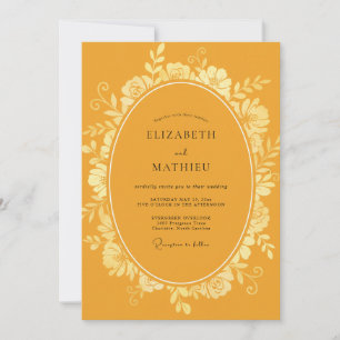 Invitation Mariage doux eucalyptus au feuillage de moutarde