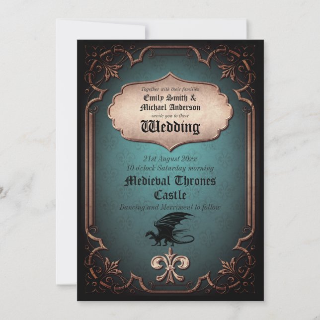 Invitation Mariage Dragon Médiéval Gothique Trônes Vintage (Devant)