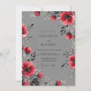 Invitation Mariage dramatique d'hiver gris cramoisi