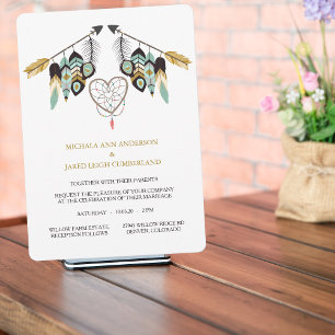 Invitation Mariage Dreamcatcher turquoise Flèche en plumes