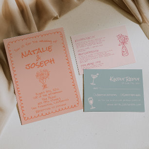 Invitation Mariage drôle et original écrit à la main corail r