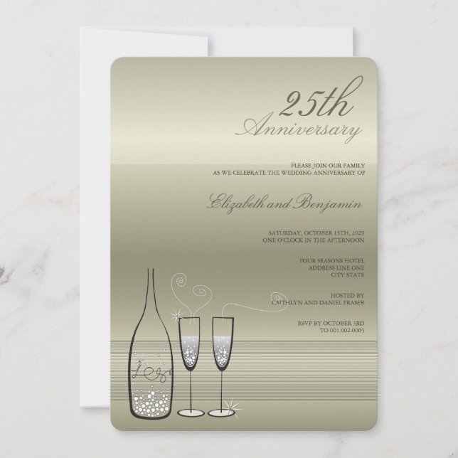 Invitation Mariage du 25e anniversaire du Champagne d'argent (Devant)