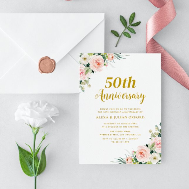 Invitation mariage du 50e anniversaire rose vif (Créateur téléchargé)