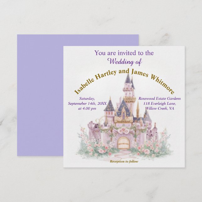 Invitation Mariage du château de Fairy Tale (Devant / Derrière)