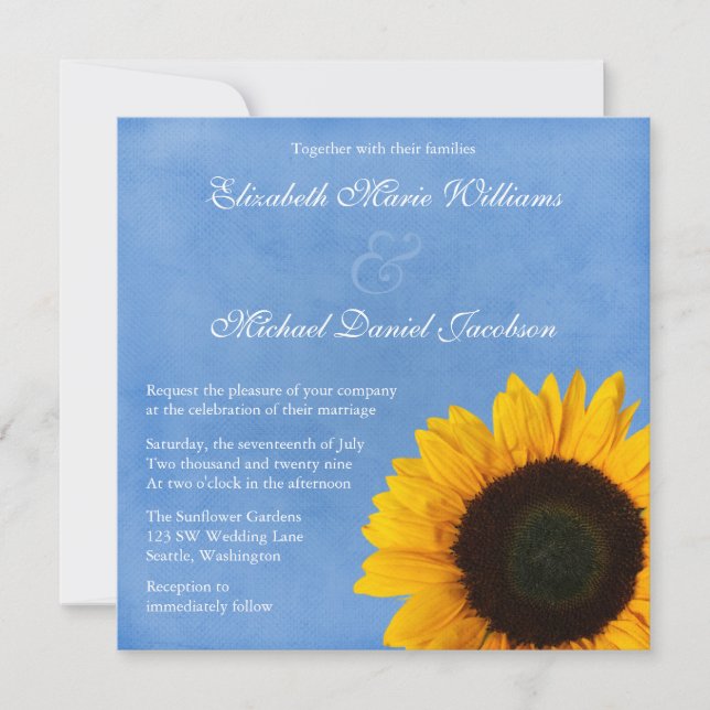 Invitation Mariage du ciel bleu du tournesol jaune (Devant)